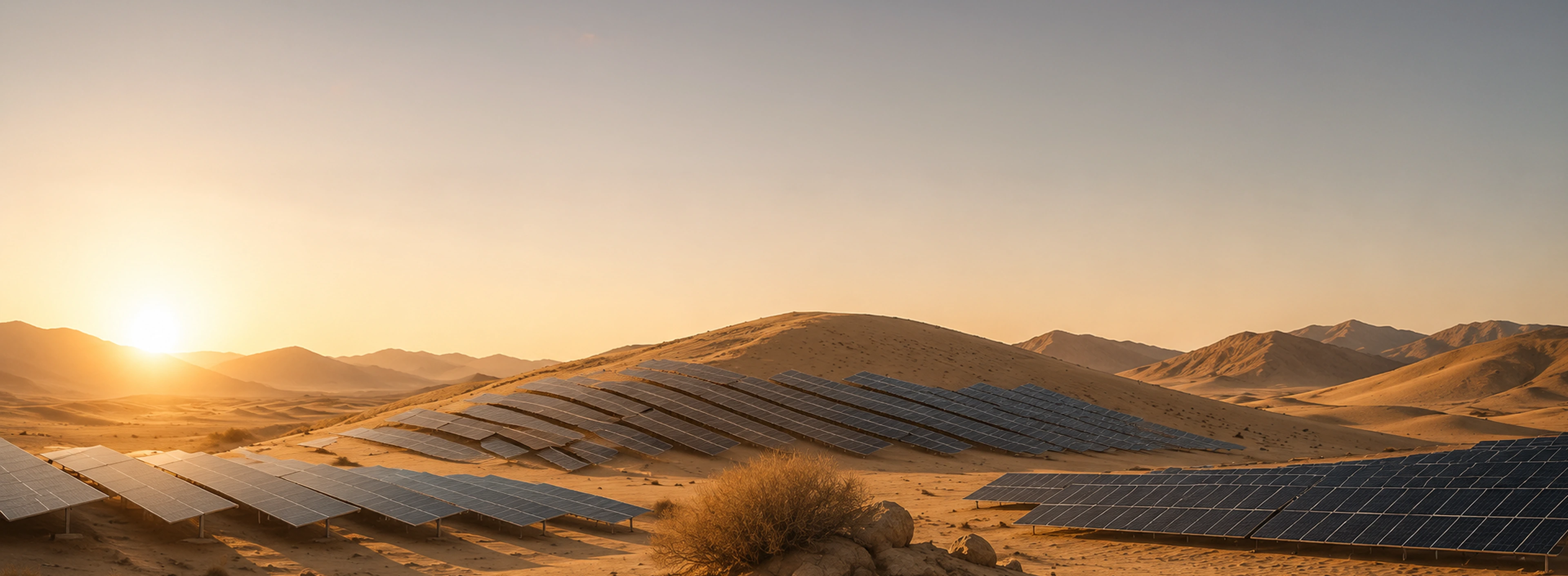 Solar panels across a desert landscape